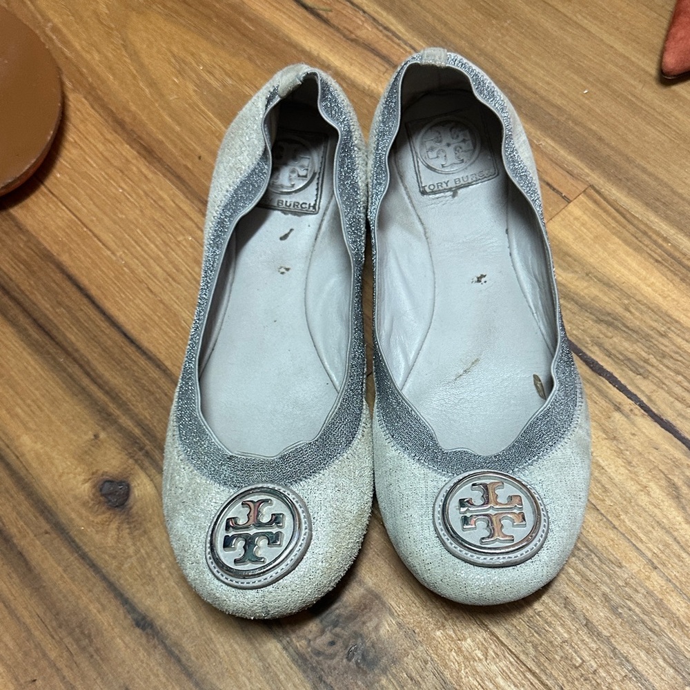 Tory Burch Women's Glittering Silver Flats